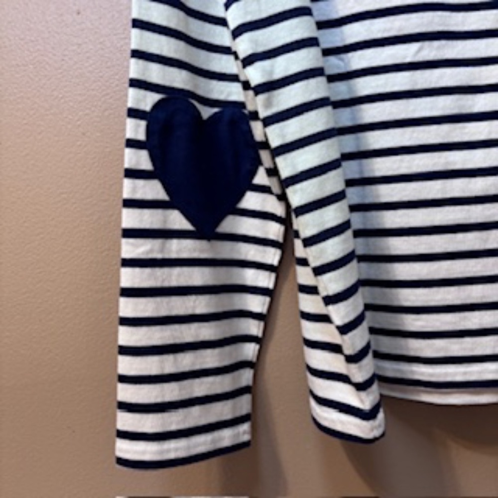 J. Crew Boatneck Striped Nautical Top Navy/White Heart Elbow Patches Size M NWT - Picture 6 of 7